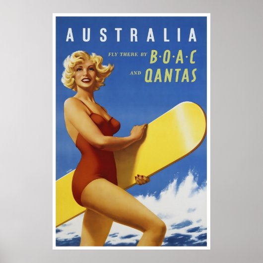 オーストラリア旅行ポスター サーフィン アート Qantas プリント (正面)