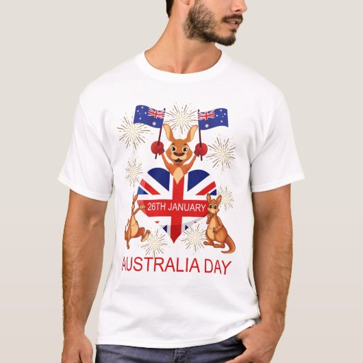 オーストラリア日の1月の26日カンガルー、旗、ハート Tシャツ (正面)