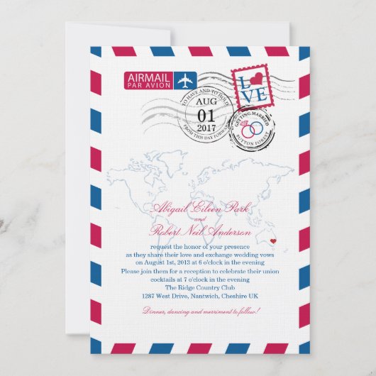 オーストラリア東部エアメールウェディング 招待状 (正面)