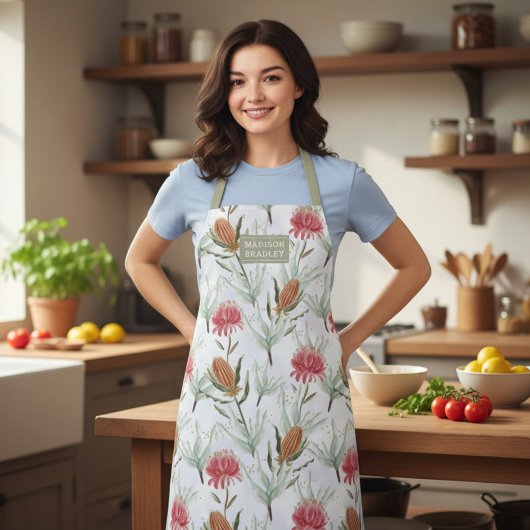 オーストラリア水彩野生の花パーソナライズされた エプロン