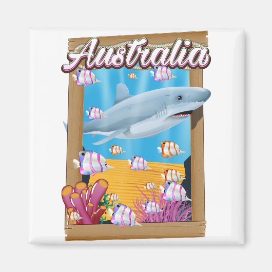 オーストラリア海中サメ旅行ポスター マグネット (正面)
