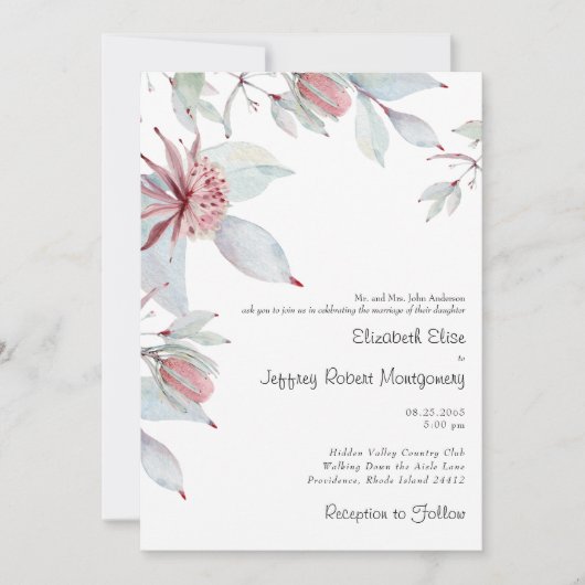 オーストラリア熱帯フローラダスティブルー結婚ズ 招待状 (正面)