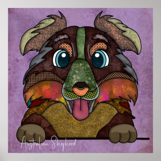 オーストラリア熱狂する羊飼いの犬の顔ハンドハ絵を描ンド ポスター (正面)