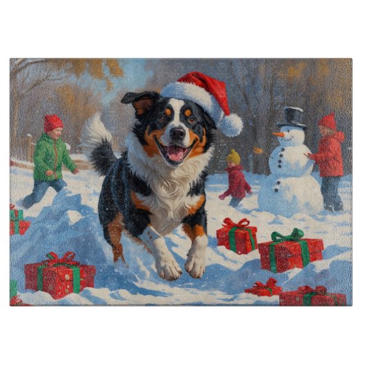 オーストラリア牛のクリスマスフェスティバル雪のシーン カッティングボード (正面)