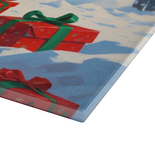 オーストラリア牛のクリスマスフェスティバル雪のシーン カッティングボード (角)