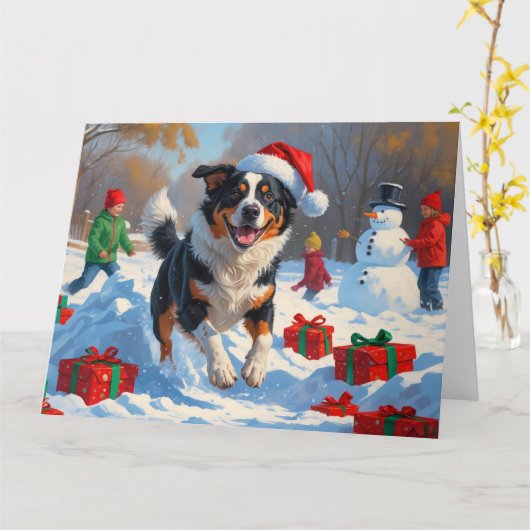 オーストラリア牛のクリスマスフェスティバル雪のシーン カード (黄色い花)