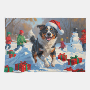 オーストラリア牛のクリスマスフェスティバル雪のシーン キッチンタオル