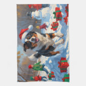 オーストラリア牛のクリスマスフェスティバル雪のシーン キッチンタオル (縦)