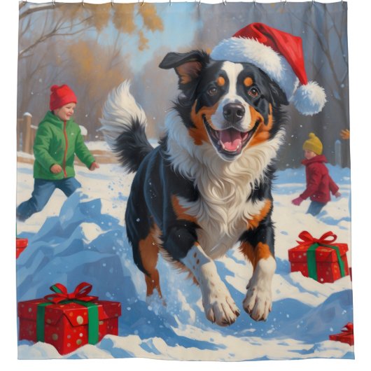 オーストラリア牛のクリスマスフェスティバル雪のシーン シャワーカーテン (正面)