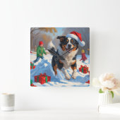 オーストラリア牛のクリスマスフェスティバル雪のシーン スクエア壁時計 (ホーム)