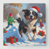 オーストラリア牛のクリスマスフェスティバル雪のシーン スクエア壁時計 (正面)