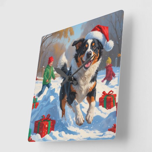 オーストラリア牛のクリスマスフェスティバル雪のシーン スクエア壁時計 (傾斜)