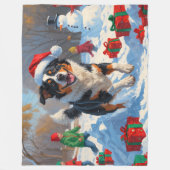 オーストラリア牛のクリスマスフェスティバル雪のシーン フリースブランケット (正面)