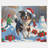 オーストラリア牛のクリスマスフェスティバル雪のシーン フリースブランケット (正面(横))