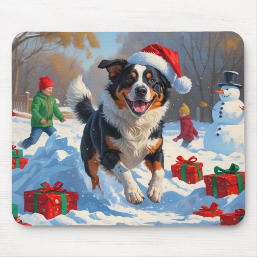 オーストラリア牛のクリスマスフェスティバル雪のシーン マウスパッド (正面)