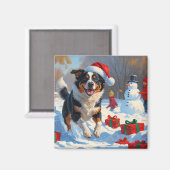 オーストラリア牛のクリスマスフェスティバル雪のシーン マグネット (正面/裏面)