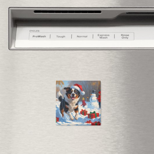 オーストラリア牛のクリスマスフェスティバル雪のシーン マグネット (インサイチュ (食洗機))