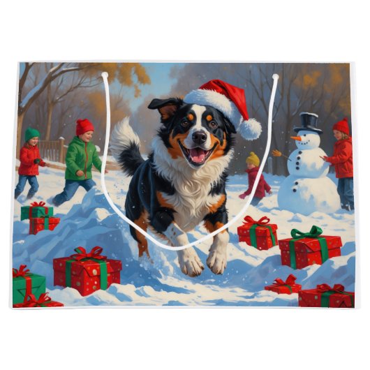 オーストラリア牛のクリスマスフェスティバル雪のシーン ラージペーパーバッグ (正面)