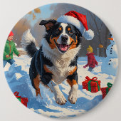 オーストラリア牛のクリスマスフェスティバル雪のシーン 缶バッジ (正面)