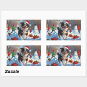 オーストラリア牛のクリスマスフェスティバル雪のシーン 長方形シール (シート)