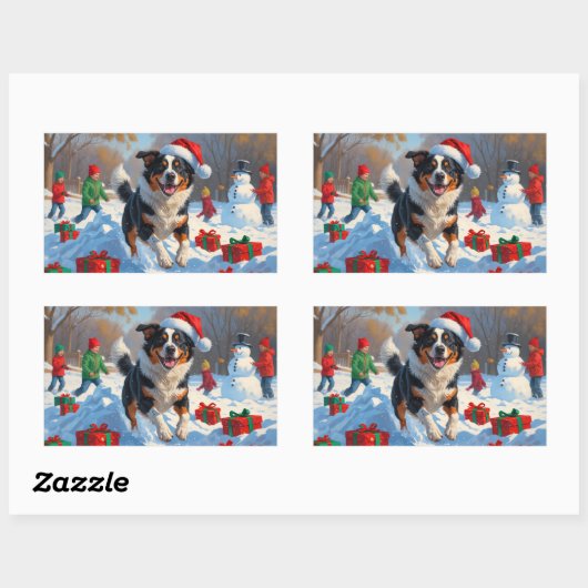 オーストラリア牛のクリスマスフェスティバル雪のシーン 長方形シール (シート)