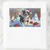 オーストラリア牛のクリスマスフェスティバル雪のシーン 長方形シール (バッグ)