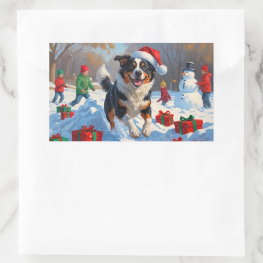 オーストラリア牛のクリスマスフェスティバル雪のシーン 長方形シール (バッグ)