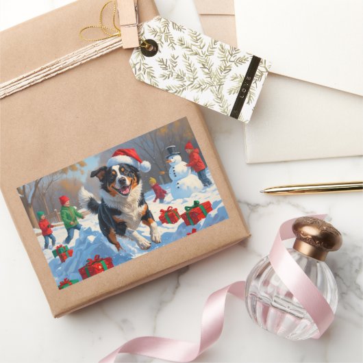 オーストラリア牛のクリスマスフェスティバル雪のシーン 長方形シール (ギフト)