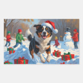 オーストラリア牛のクリスマスフェスティバル雪のシーン 長方形シール (正面)