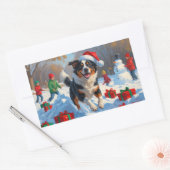 オーストラリア牛のクリスマスフェスティバル雪のシーン 長方形シール (封筒)