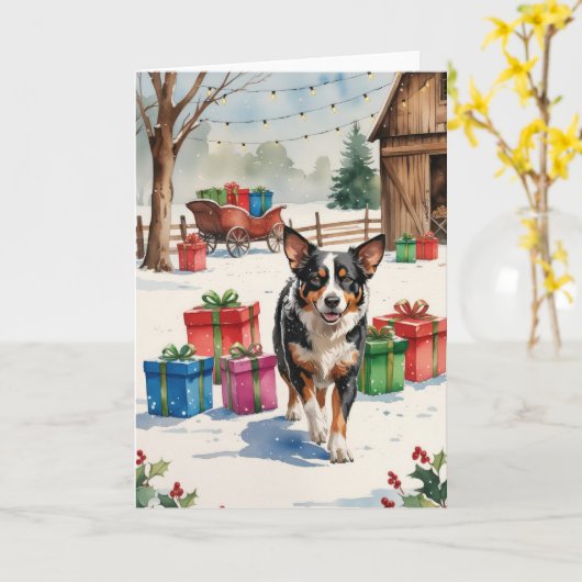 オーストラリア牛の犬のクリスマスグリーティングカード カード (黄色い花)