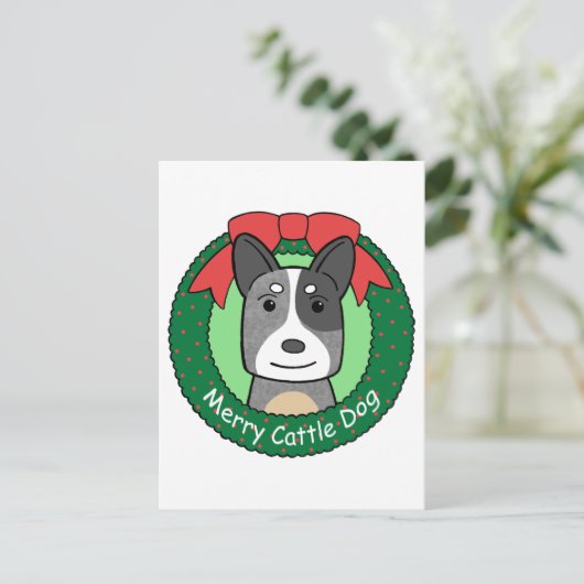 オーストラリア牛の犬のクリスマス シーズンポストカード (スタンド正面)