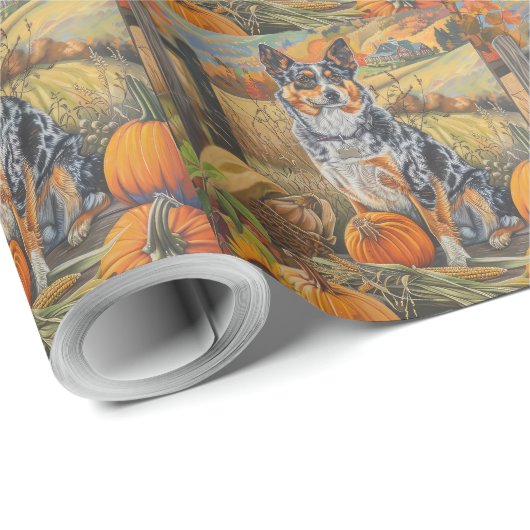 オーストラリア牛の犬の秋の収穫感謝祭 ラッピングペーパー (ロールコーナー)