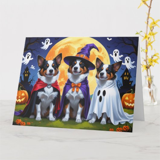 オーストラリア牛の犬カボチャおもしろいハロウィーン カード (黄色い花)