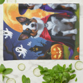 オーストラリア牛の犬カボチャおもしろいハロウィーン キッチンタオル (折り畳み)