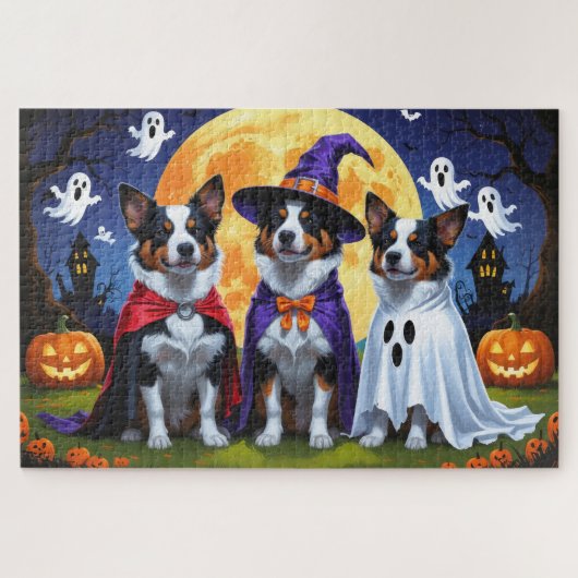 オーストラリア牛の犬カボチャおもしろいハロウィーン ジグソーパズル (横)