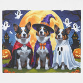 オーストラリア牛の犬カボチャおもしろいハロウィーン フリースブランケット (正面(横))