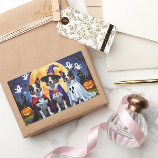 オーストラリア牛の犬カボチャおもしろいハロウィーン 長方形シール (ギフト)
