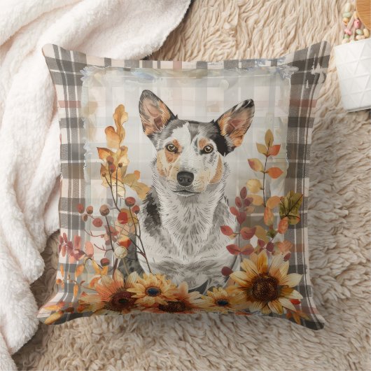 オーストラリア牛の犬秋水色の花 クッション (ブランケット)