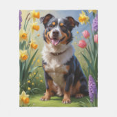 オーストラリア牛の犬絵を描春の花 フリースブランケット (正面)