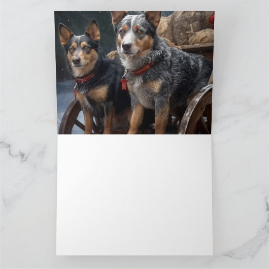 オーストラリア牛の雪そりクリスマスデコール カード (内部)