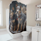 オーストラリア牛の雪そりクリスマスデコール シャワーカーテン (インサイチュ)