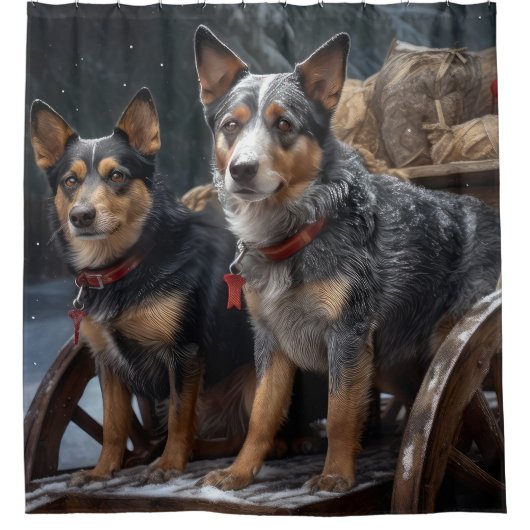 オーストラリア牛の雪そりクリスマスデコール シャワーカーテン (正面)