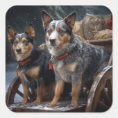 オーストラリア牛の雪そりクリスマスデコール スクエアシール (正面)