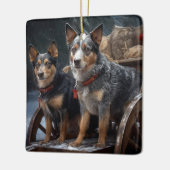 オーストラリア牛の雪そりクリスマスデコール セラミックオーナメント (左)