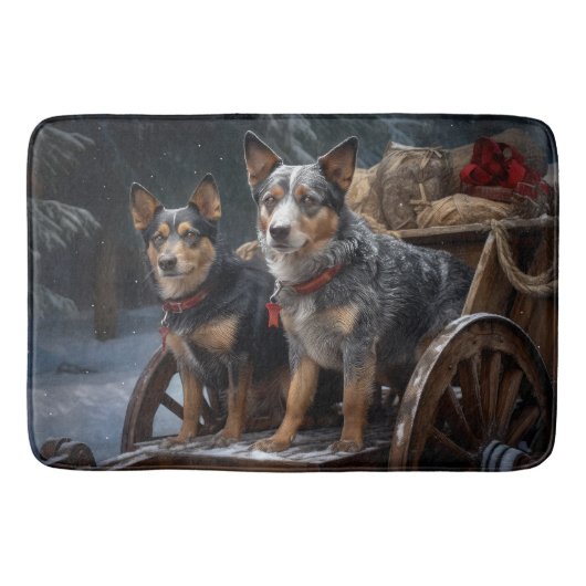 オーストラリア牛の雪そりクリスマスデコール バスマット (正面)