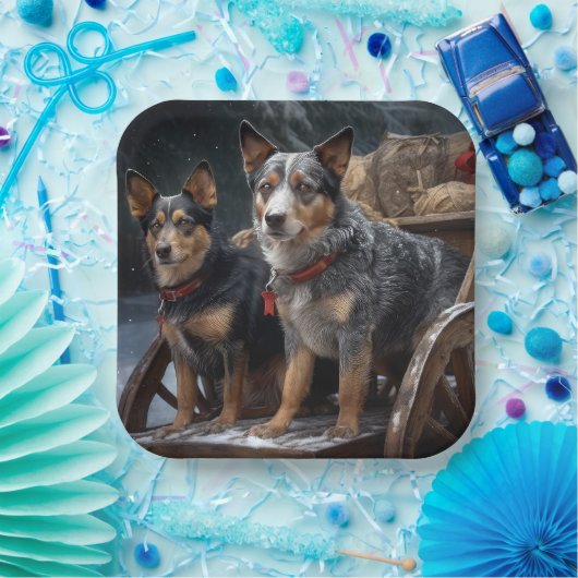 オーストラリア牛の雪そりクリスマスデコール ペーパープレート (パーティー)