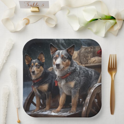 オーストラリア牛の雪そりクリスマスデコール ペーパープレート (ウェディング)