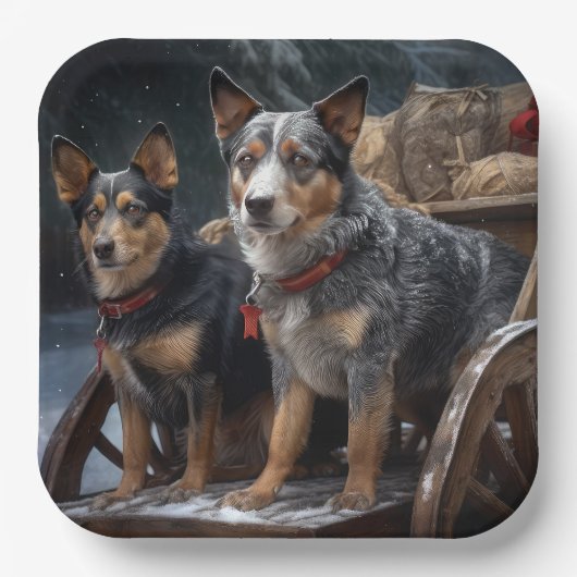 オーストラリア牛の雪そりクリスマスデコール ペーパープレート (正面)