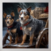 オーストラリア牛の雪そりクリスマスデコール ポスター (正面)